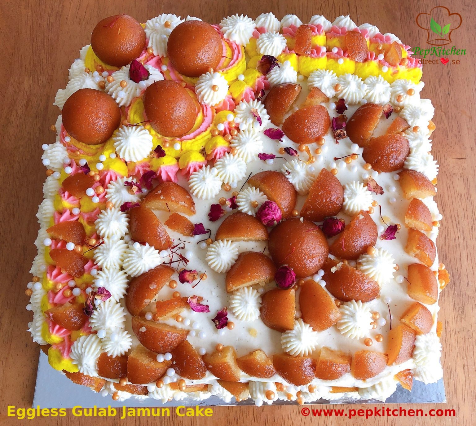 Eggless Gulab Jamun Cake Pepkitchen