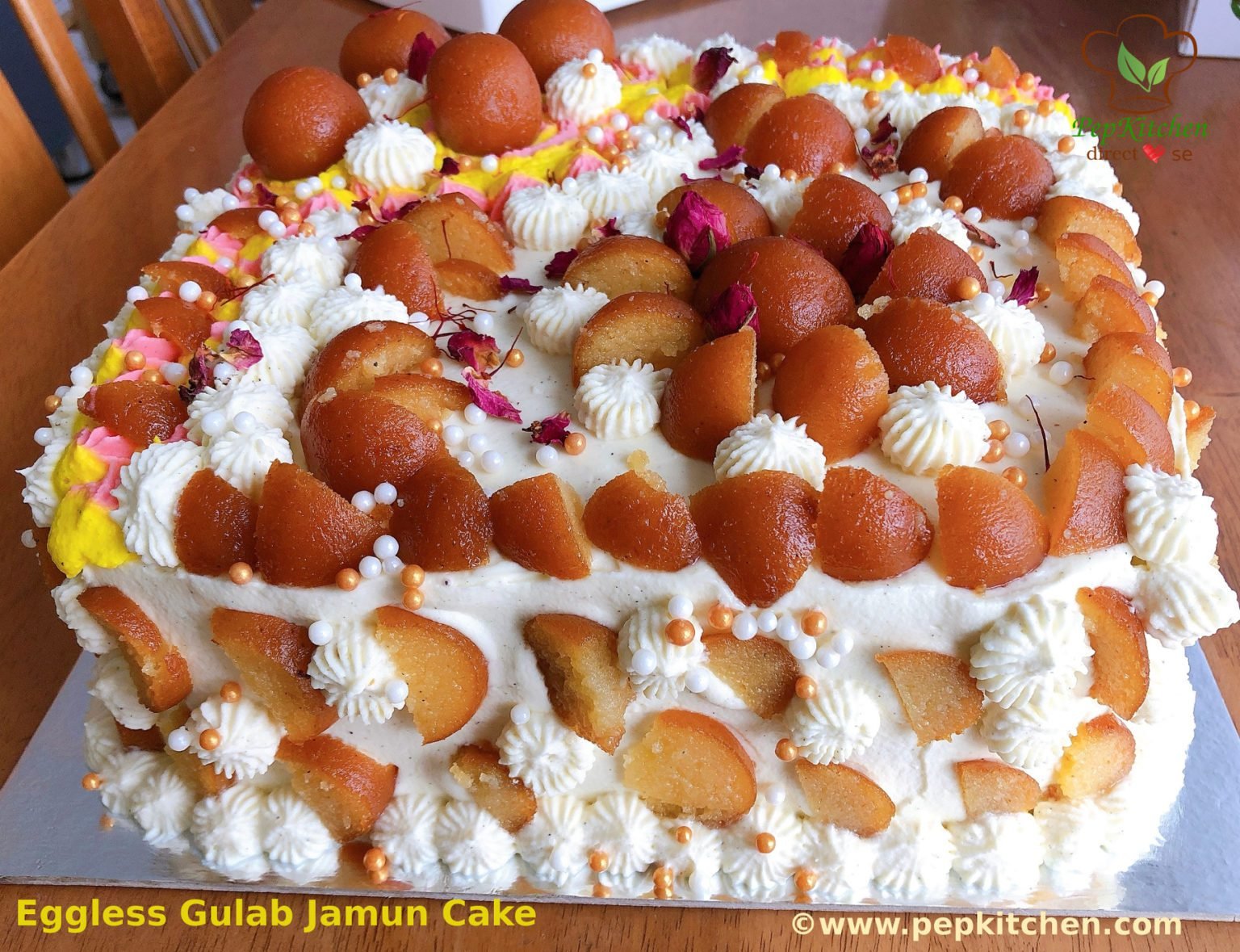 Eggless Gulab Jamun Cake Pepkitchen