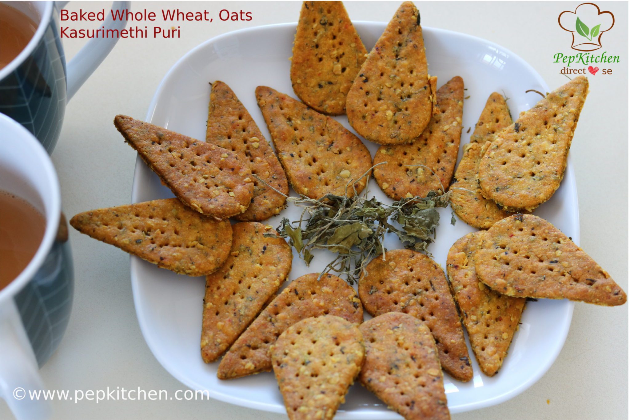Baked Whole Wheat, Oats Kasurimethi Puri/ Baked Whole wheat, Oats Dried Fenugreek Leaves Cracker