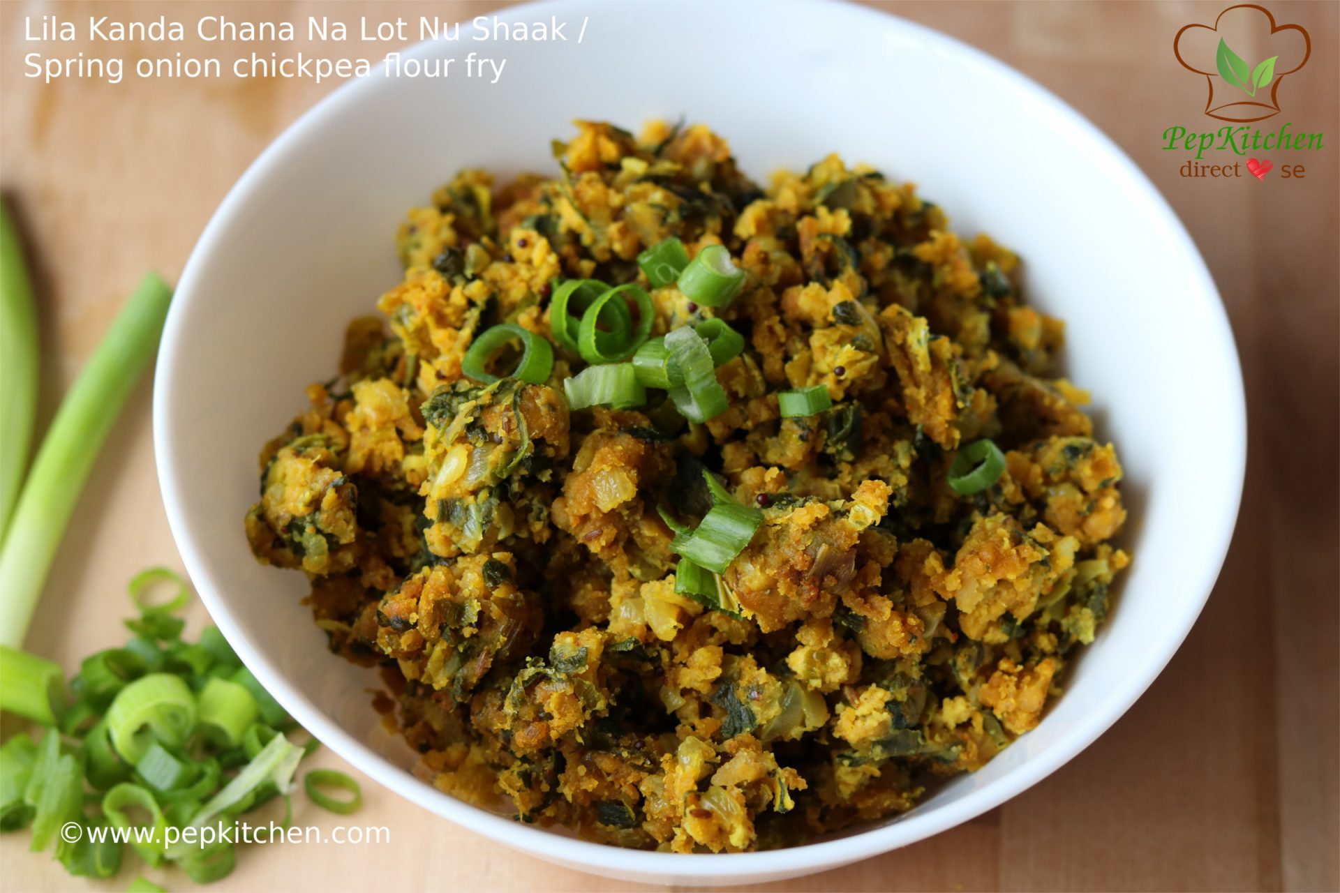 Lila Kanda Chana Na Lot Nu Shaak/Spring Onion Chickpea Flour Fry/Kandacha Patichya Zunka