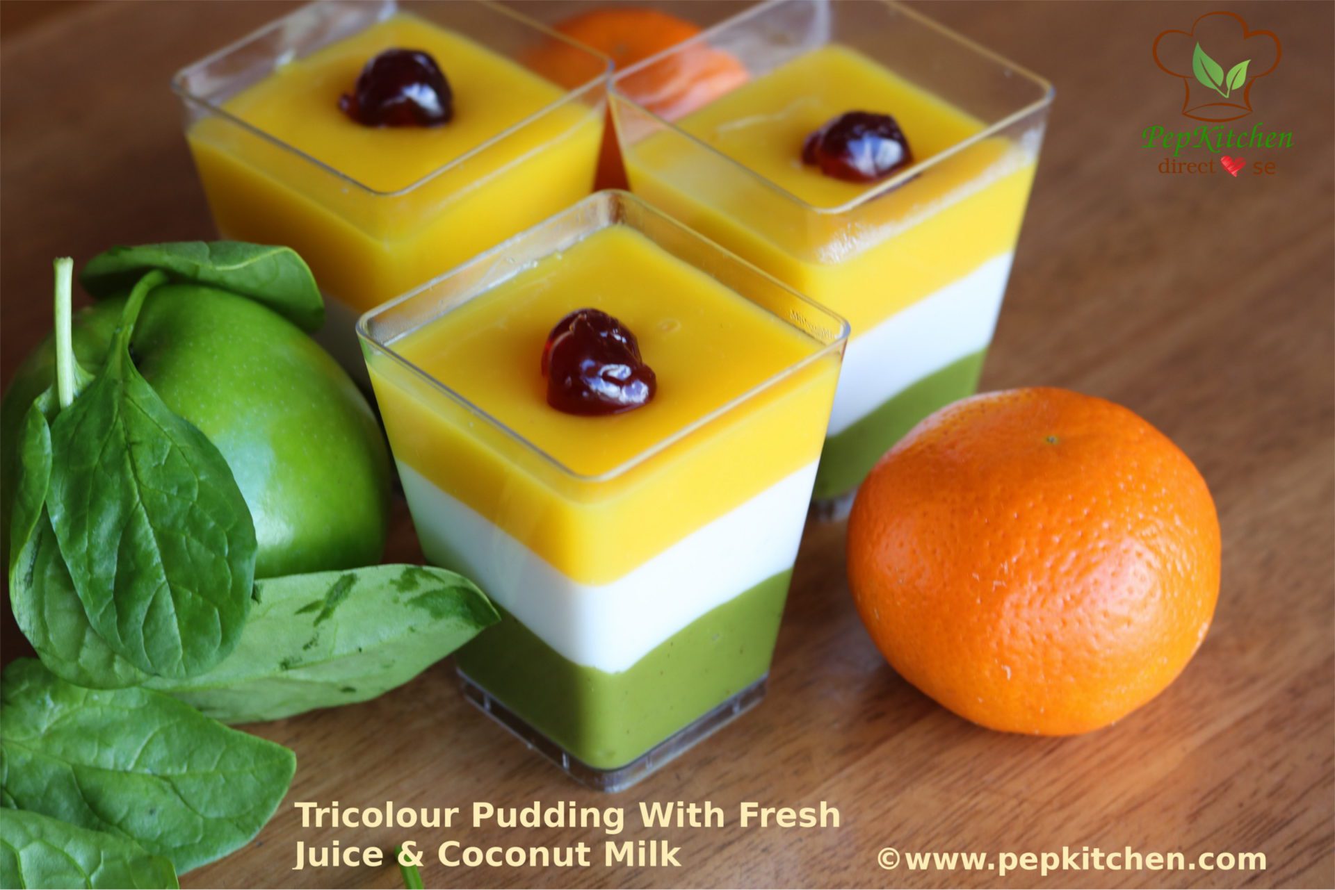 Tricolour Pudding With Fresh Juice And Coconut Milk
