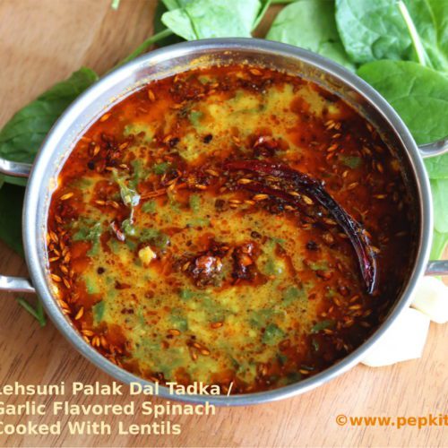 Lehsuni Palak Dal Tadka / Garlic Flavored Spinach Cooked With Lentils